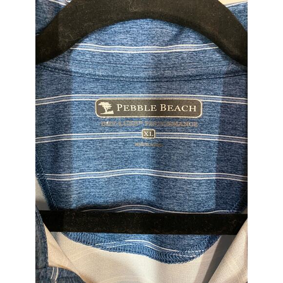 TWO Pebble Beach Blue & White Striped Short Sleeve Dry-Luxe Performance Polo XL - Picture 6 of 11